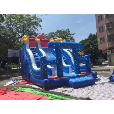 Inflatable slide amusement seaworld inflatable slide top quality inflatable blue water slides crush