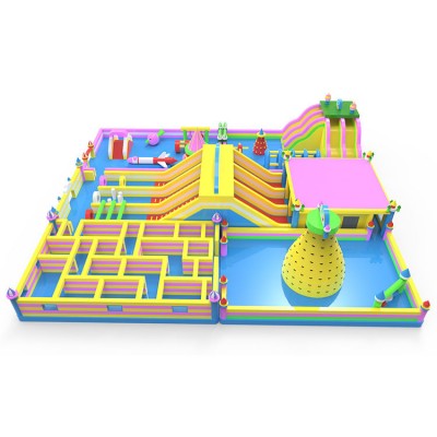 Lastly One Big Size Fantastic Dream Castle Inflatable Bouncer Combo With Slide Maze Obstacle Course For Sale