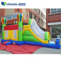 Inflatable fire balloon theme jumping house with slide and safety protective net