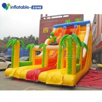 Tropical forest theme big high Inflatable slide with inflatable dinosaur